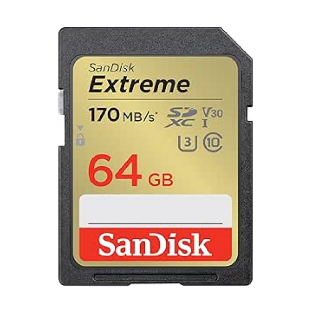 SanDisk Extreme SDXC UHS-I Card-C10, U3, V30 Up to 170 MBP/s - 64GB - SDSDXV2-064G-GNCIN