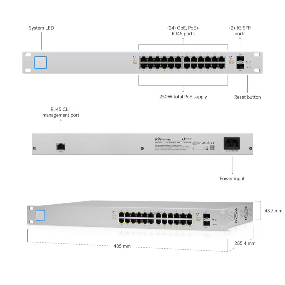 Ubiquiti UniFi Switch 24-Port PoE Switch 250W- US-24-250W