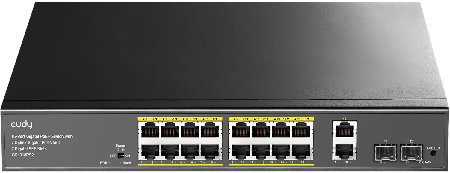CUDY 16-PORT GIGABIT PoE(300watts) + Switch with 2 Uplink Ports