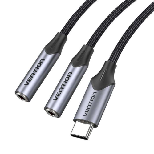 Vention USB-C Male to TRS Audio & Mic Jack 0.3M Gray-BGPHY