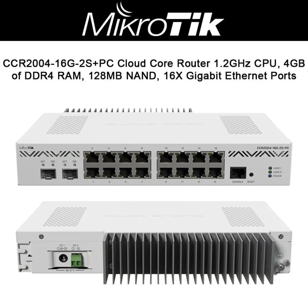 Mikrotik CCR2004-16G-2S+PC Router, 16 Gigabit Ports, 2x10G SFP+