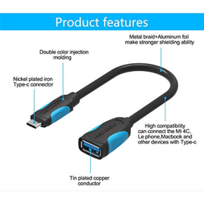 Vention USB 3.1 C Male to USB A Female OTG Cable 0.15M Black- CDPH0