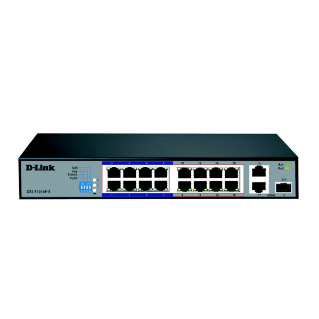 D-Link 16-Port Fast Ethernet PoE+ Surveillance Switch - DES-F1016P-E