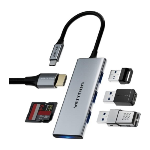 Vention USB-C 6-in-1 Dock HDMI/USB 3.0×3/RJ45/PD -CNCHB