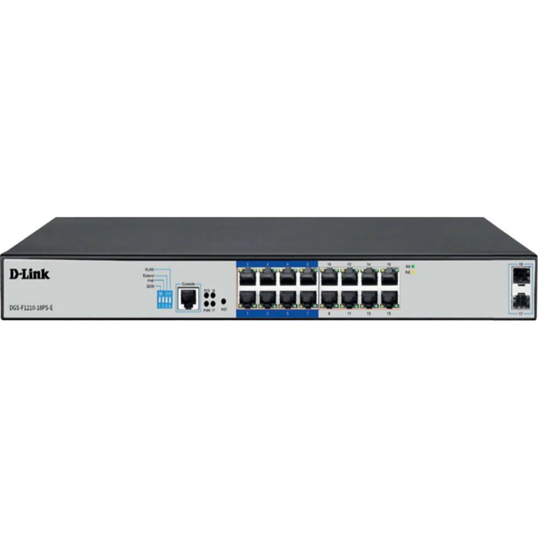 D-Link 16-Port Gigabit PoE+ Smart Switch 2 SFP Ports- DGS-F1210-18PS-E