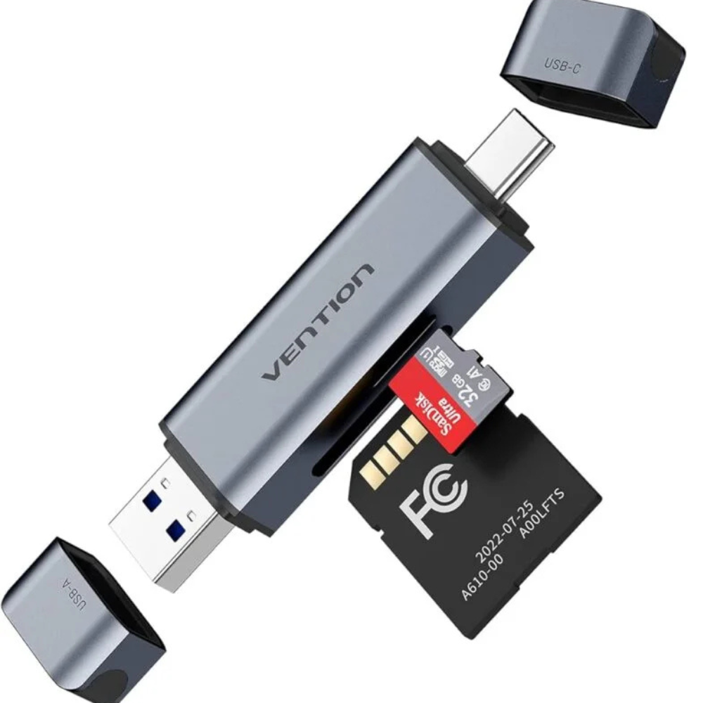 Vention 2-in-1 USB 3.0 A Card Reader(SD+TF) Gray Dual Drive Letter Aluminum Alloy Type-CLIH0