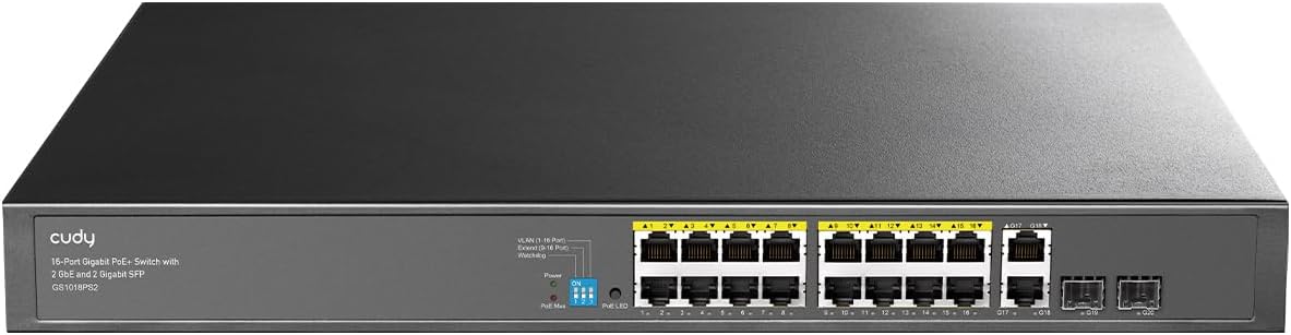 CUDY 16-PORT GIGABIT PoE(300watts) + Switch with 2 Uplink Ports
