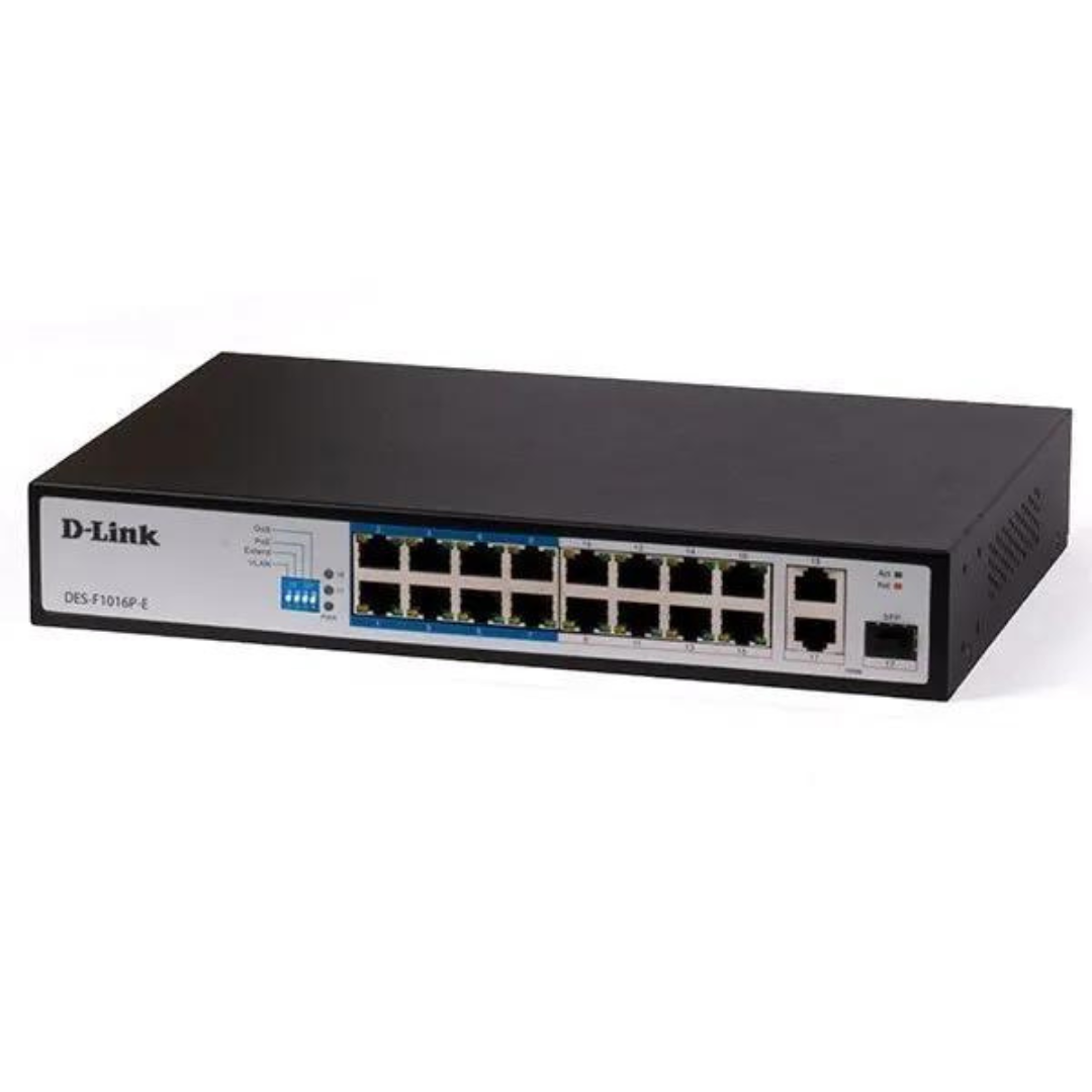 D-Link 16-Port Fast Ethernet PoE+ Surveillance Switch - DES-F1016P-E