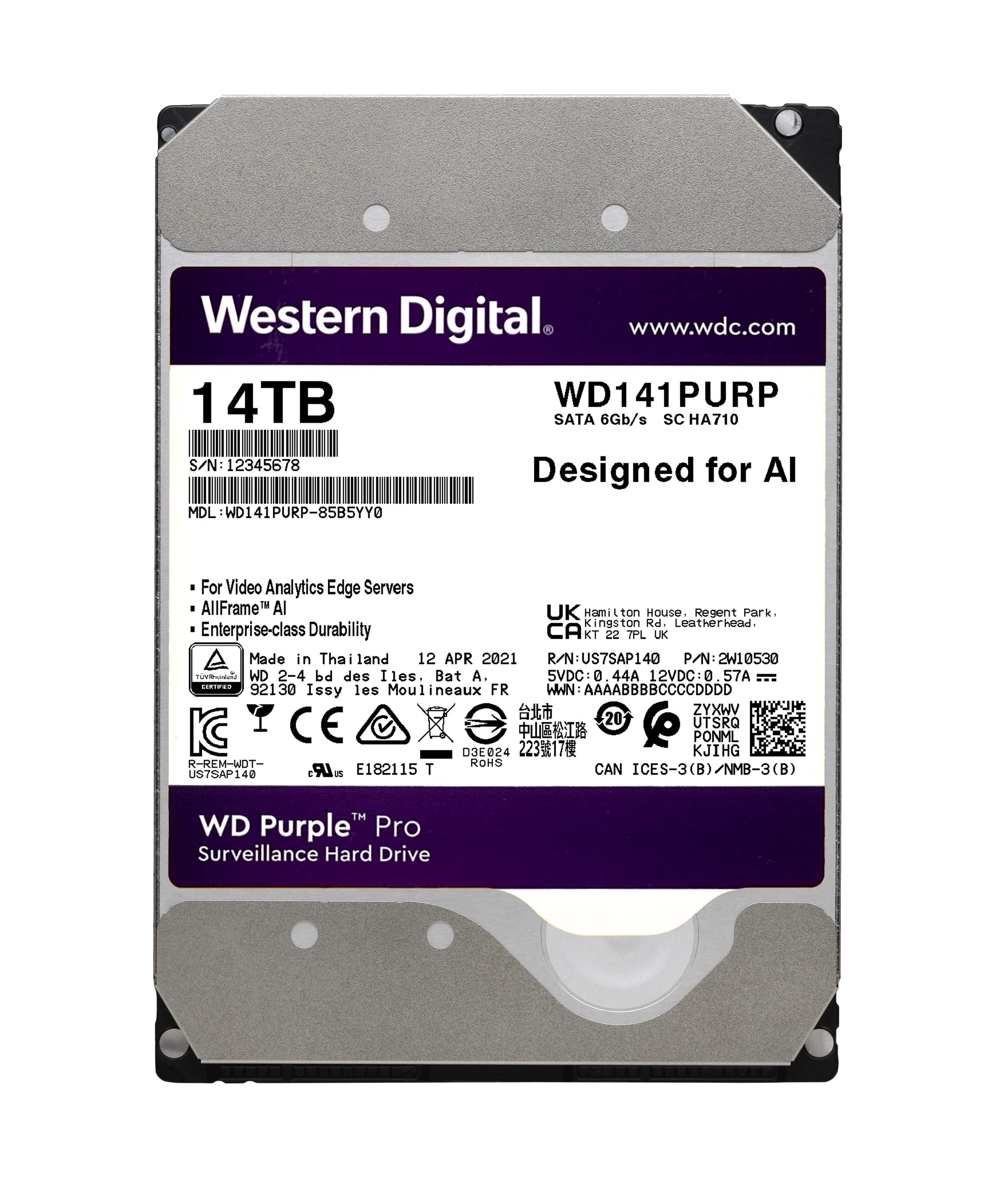 WD Purple Pro Surveillance HDD 14TB, 512MB, 7200rpm - WD141PURP