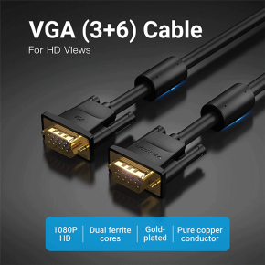 Vention VGA(3+6) Male to Male Cable with ferrite cores 1M Black-DAEBF